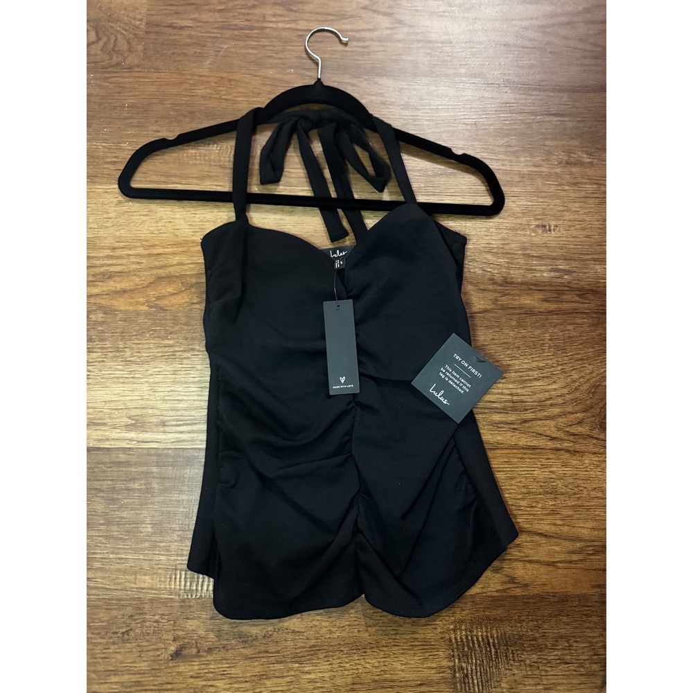 Lulus Black Ruched Halter Top Sweetheart Neckline NWT Small